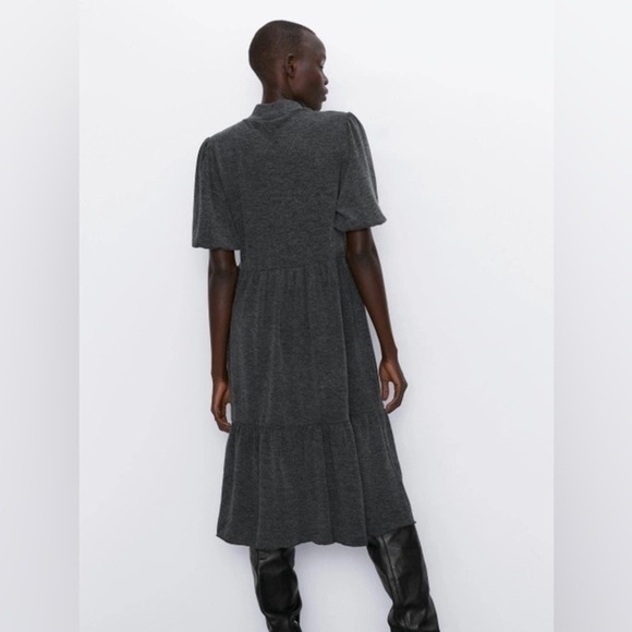 NWT ZARA Women’s Charcoal‎ Gray Mock Neck Sweater Relaxed Midi Dress Small S - Picture 2 of 7